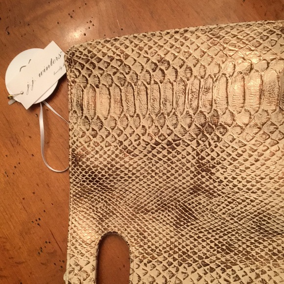 JJ Winters gold crocodile embossed clutch
